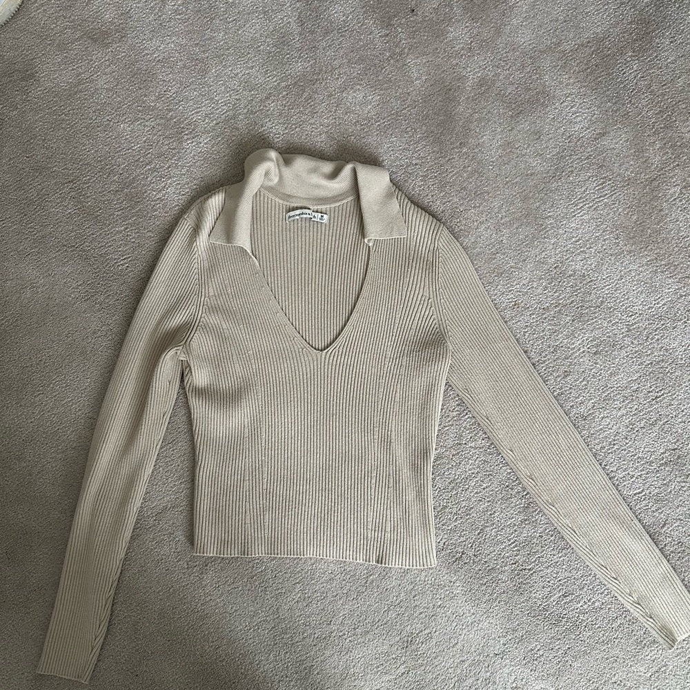 Abercrombie & Fitch Elevated Ribbed Knit Polo sweater.